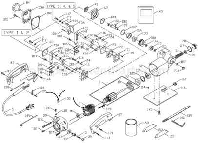 Page A Diagram and Parts List for Type 5 Porter Cable Jig Saw